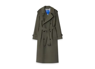 Burberry Long Stretch Wool Trench Coat "Moss Melange"
