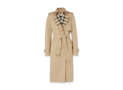 Burberry Long Check Collar Gabardine Trench Coat "Honey"