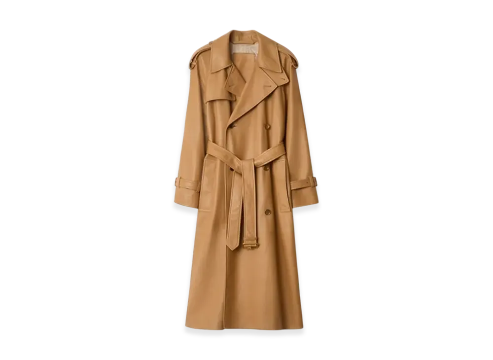 Burberry Long Leather Castleford Trench Coat "Sepia"