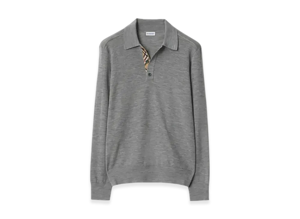 Burberry Long Sleeve Wool Polo Shirt "Grey"