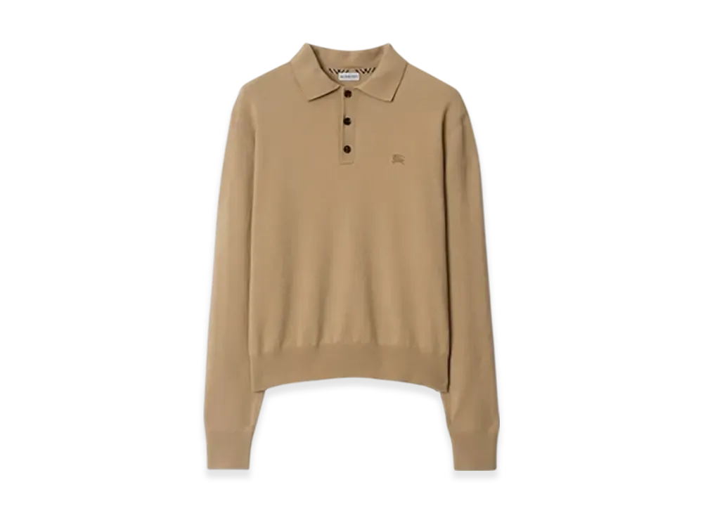 Burberry Long Sleeve Cashmere Blend Polo Shirt "Flax"