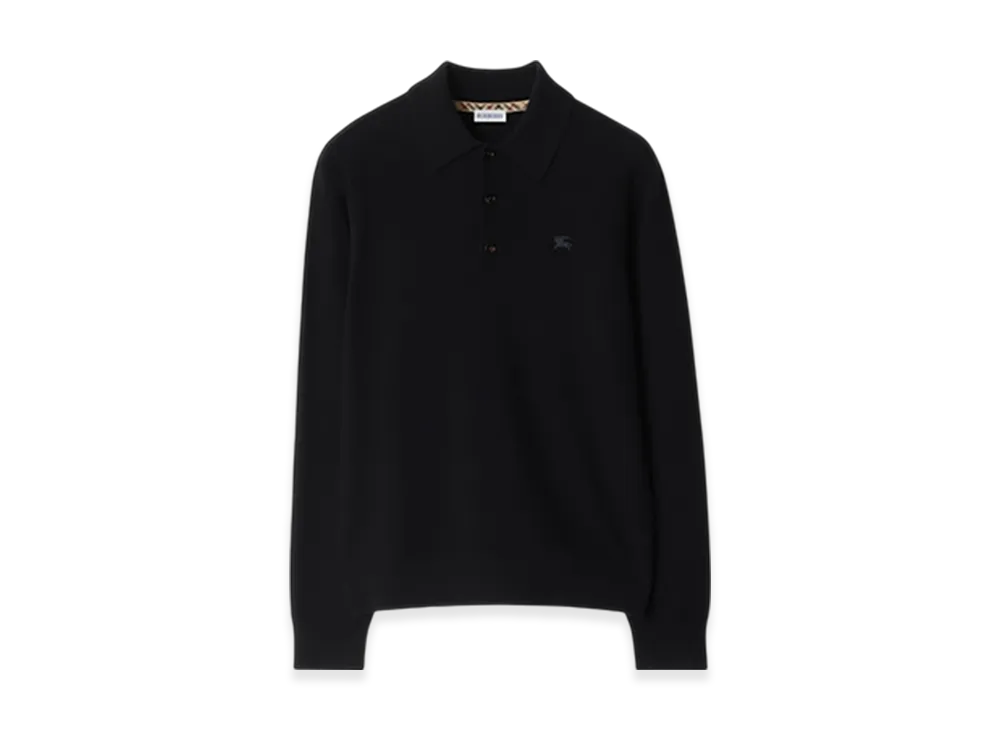 Burberry Long Sleeve Cashmere Blend Polo Shirt "Black"