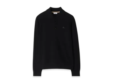 Burberry Long Sleeve Cashmere Blend Polo Shirt "Black"