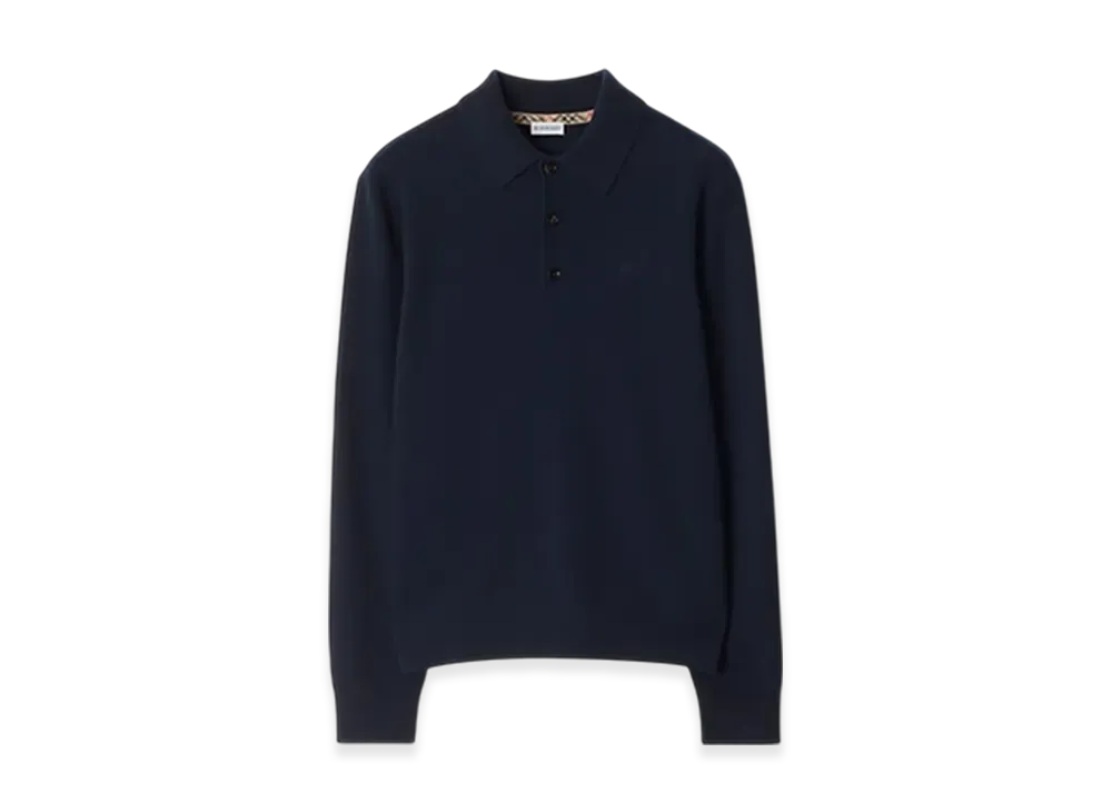 Burberry Long Sleeve Cashmere Blend Polo Shirt "Navy"