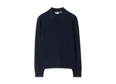 Burberry Long Sleeve Cashmere Blend Polo Shirt "Navy"