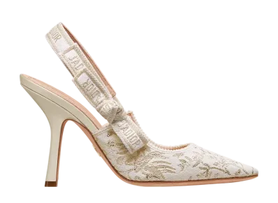 Dior Women's J'Adior Slingback Pumps Millefiori Jacquard "White/Gold"