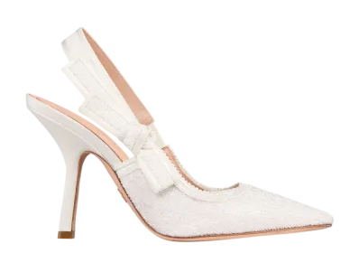 Dior Women's J'Adior Slingback Pumps Embroidered Cotton "White"