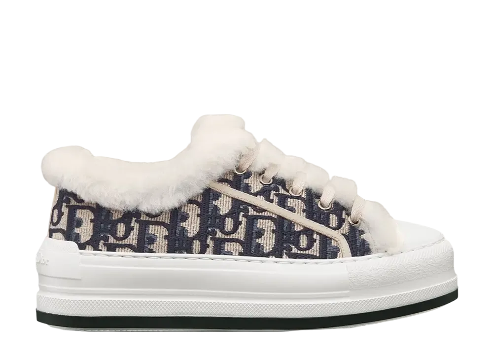 Dior Women's Walk'n'Dior Platform Sneaker Dior Oblique Embroidered Cotton & Shearling "Deep Blue/White"