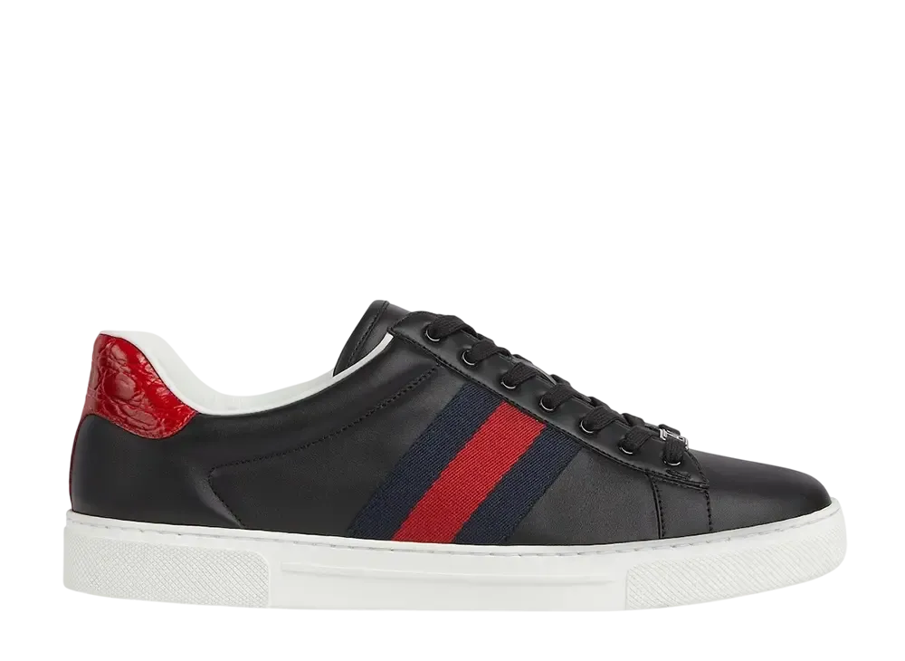 グッチ エース ウェブ ストライプ スニーカー "ブラックレザー"
