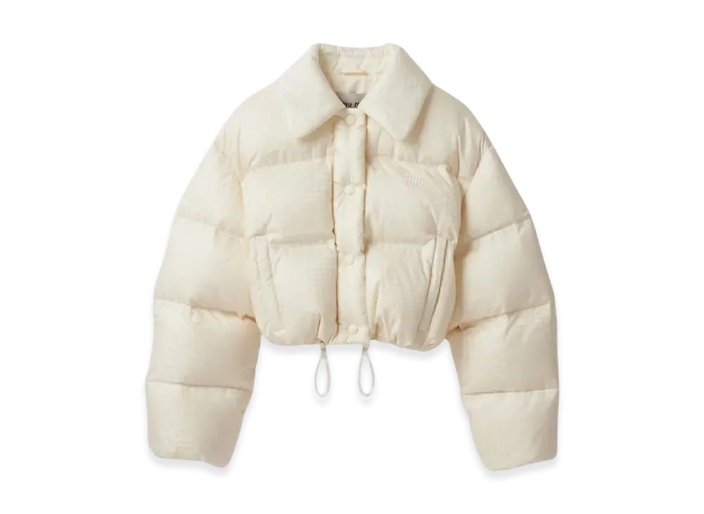 MIU MIU Women's Cropped Velvet Down Jacket "Ivory"