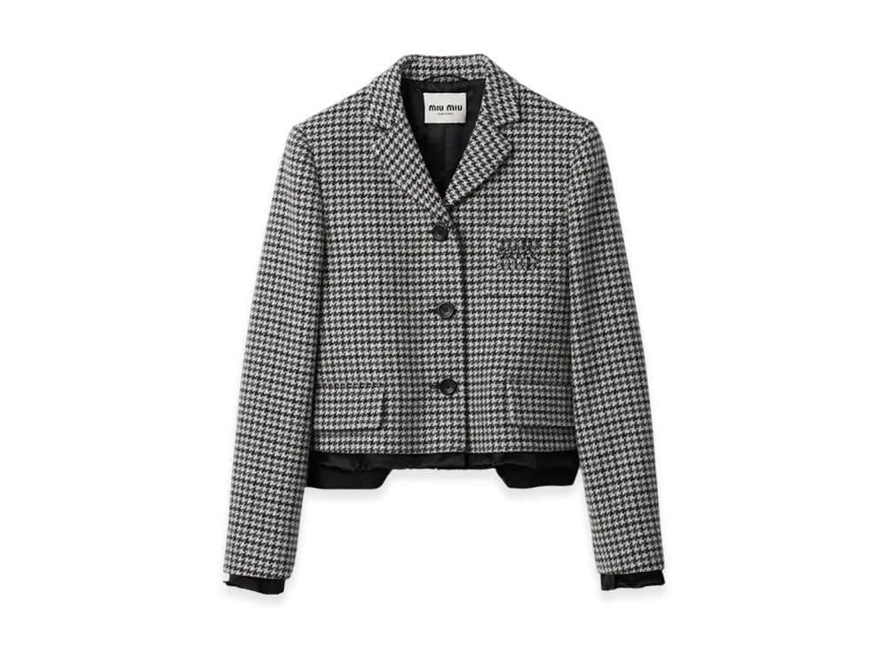 MIU MIU Women's Single Breasted Houndstooth Check Jacket "Gray/Black"