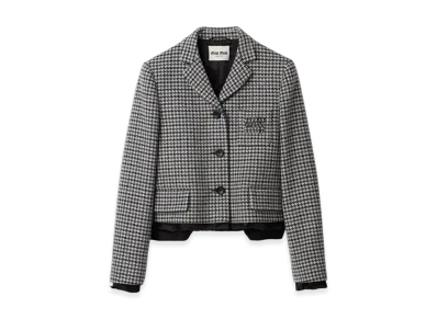 MIU MIU Women's Single Breasted Houndstooth Check Jacket "Gray/Black"