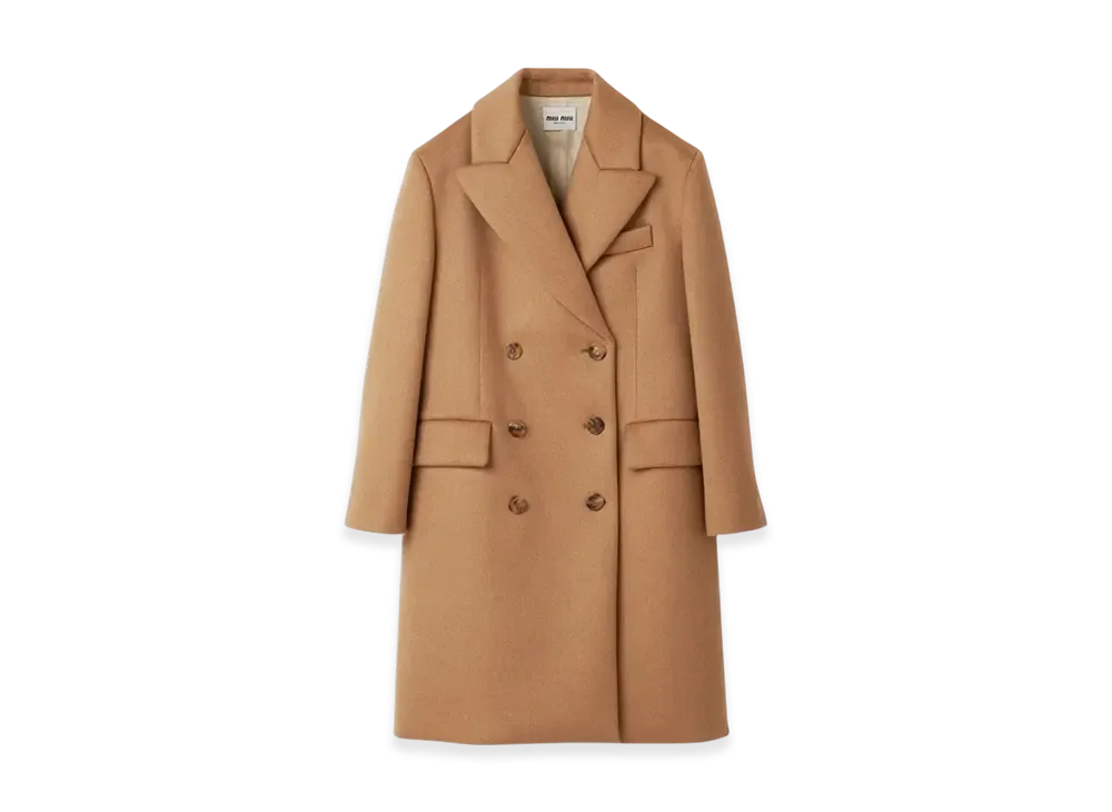 MIU MIU Women's Double Breasted Camel Hair Coat "Camel Brown"