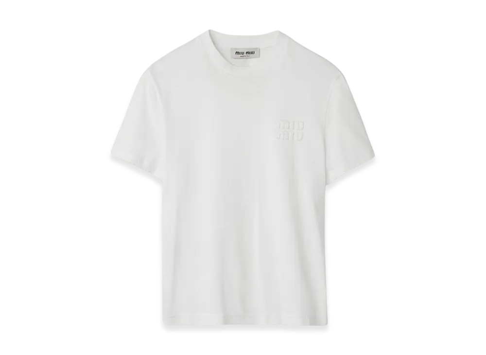 MIU MIU Women's Embroidered Jersey T-Shirt "White"
