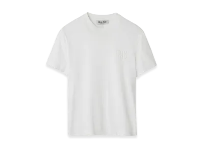 MIU MIU Women's Embroidered Jersey T-Shirt "White"