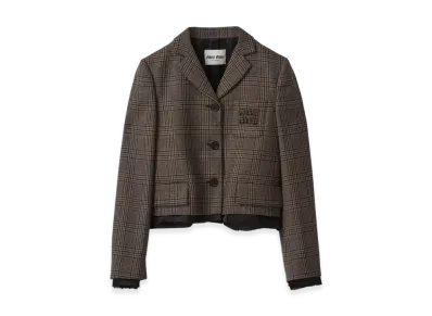 MIU MIU Women's Single Breasted Prince of Wales Check Jacket "Bark Brown"