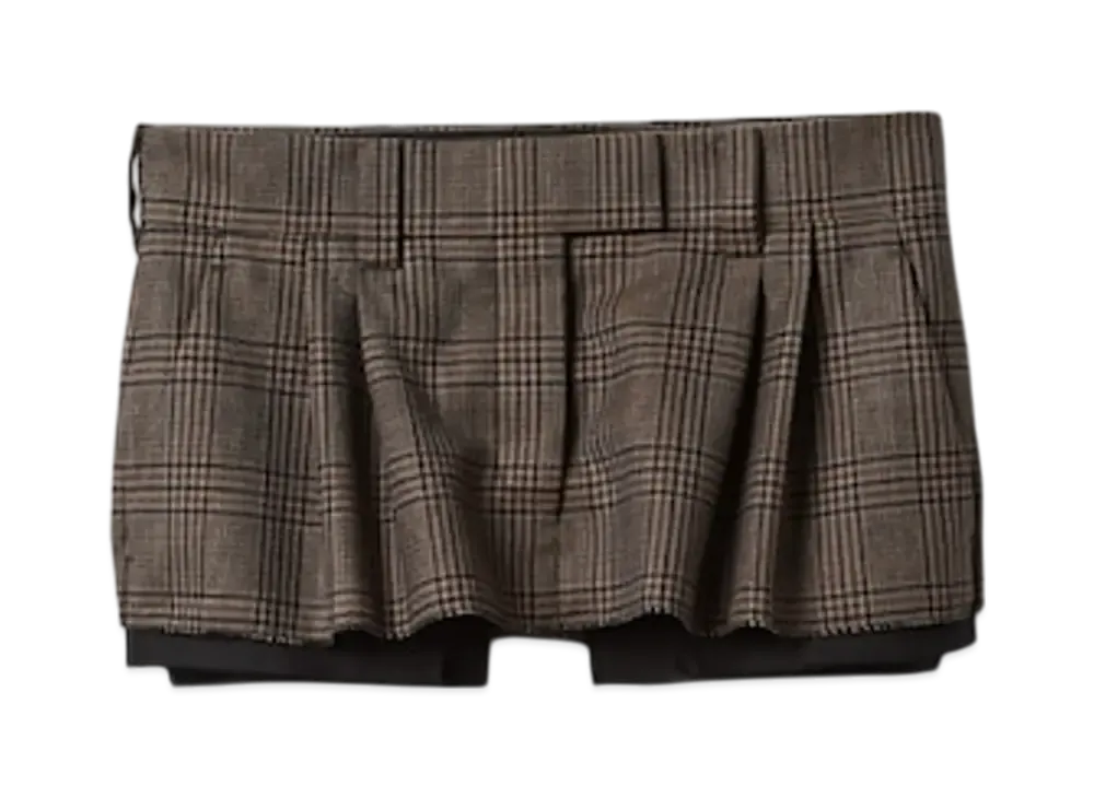 MIU MIU Women's Prince of Wales Check Miniskirt "Bark Brown"