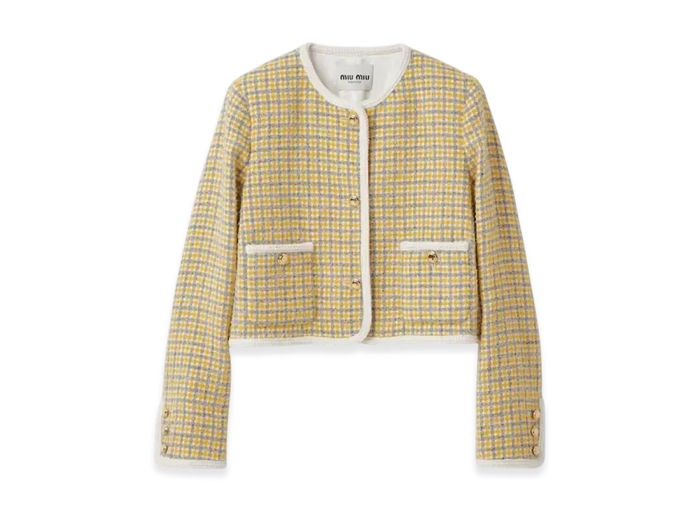 MIU MIU Women's Single Breasted Boucle Jacket "White/Yellow"