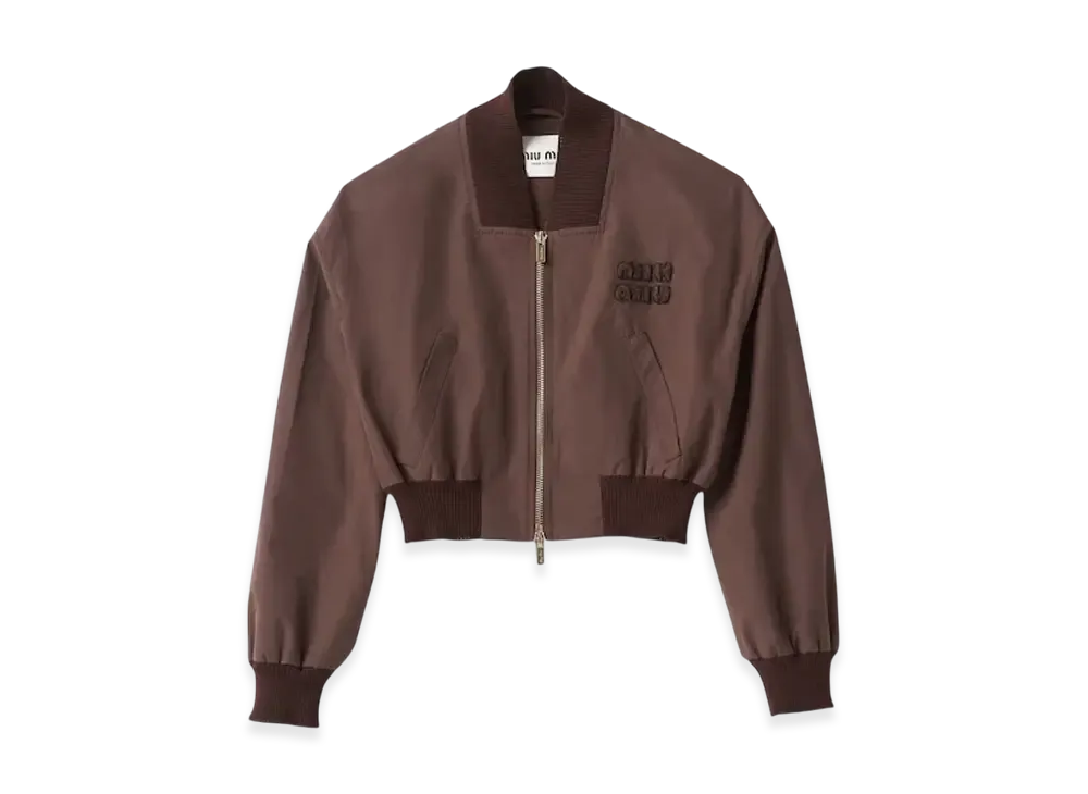 MIU MIU Women's Panama Cotton Bomber Jacket "Cocoa Brown"