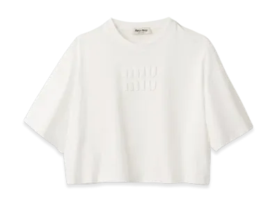 MIU MIU Women's Cotton Jersey T-Shirt with Embroidered Logo "White"