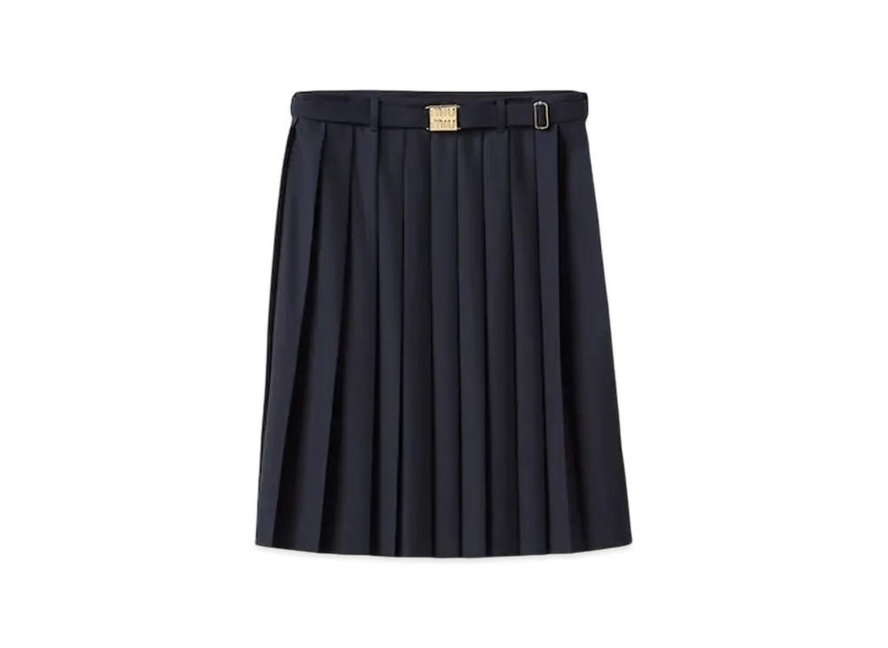 MIU MIU Women's Pleated Batavia Skirt "Navy"