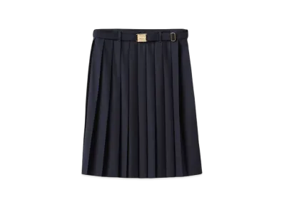 MIU MIU Women's Pleated Batavia Skirt "Navy"
