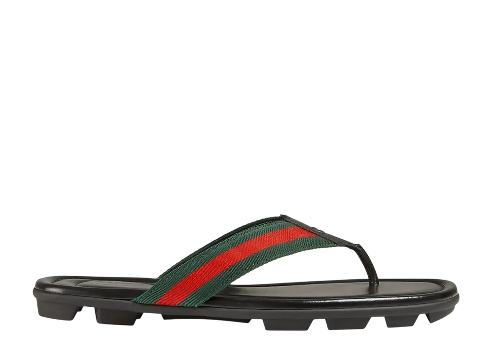 GUCCI Web & Leather Thong Sandal "Black Leather/Green/Red"