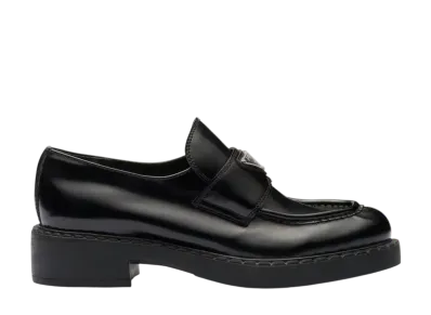 PRADA Women's Chocolate Brushed Leather Loafers "Black"
