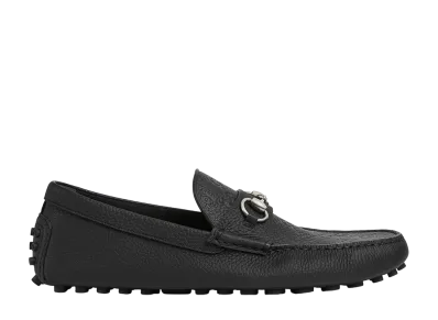 GUCCI Driving Shoes with Horsebit "Black Embossed Leather"