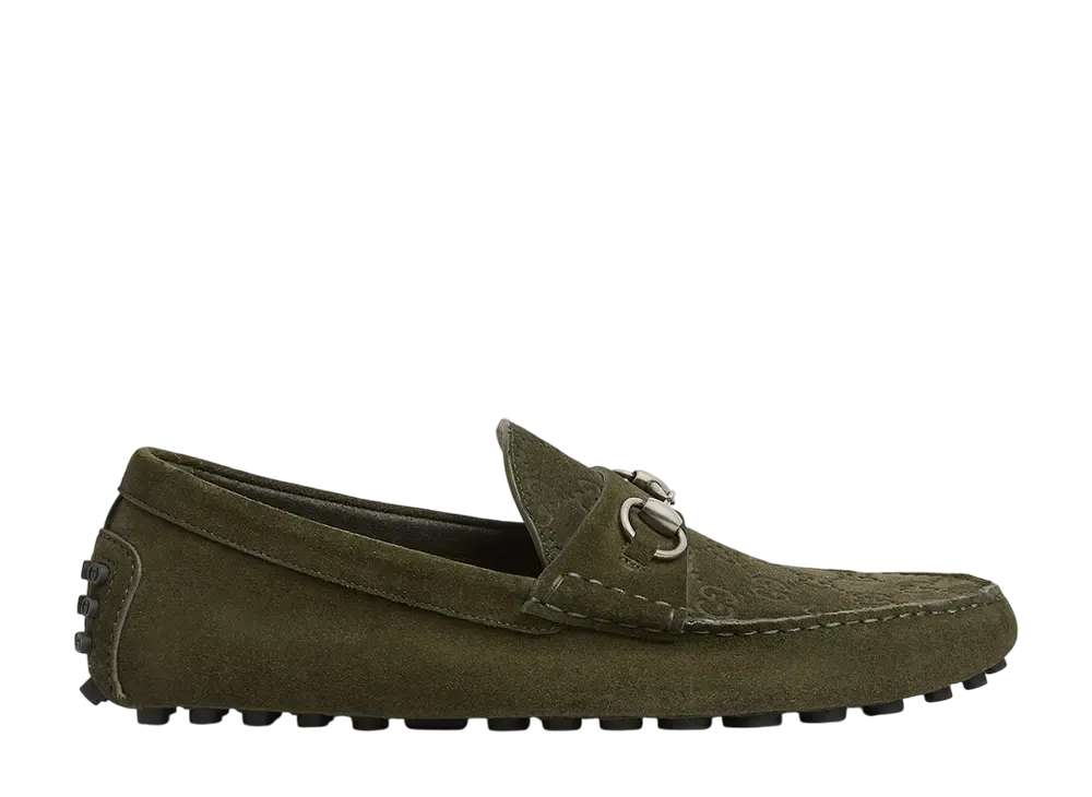 GUCCI Driving Shoes with Horsebit "Dark Green Suede"