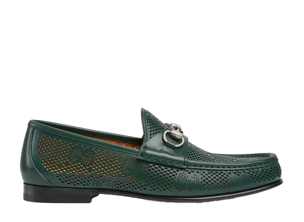 GUCCI Loafer with Horsebit "Green Perforated Leather"