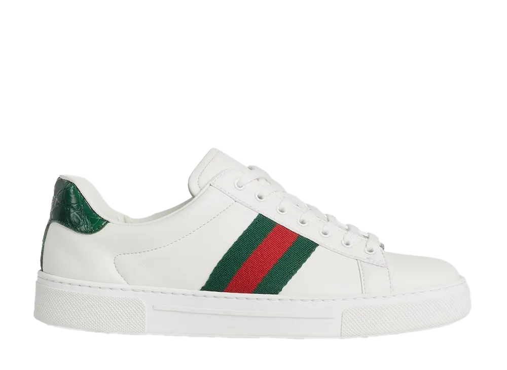 グッチ ウィメンズ エース ウェブ ストライプ スニーカー "ホワイトレザー"