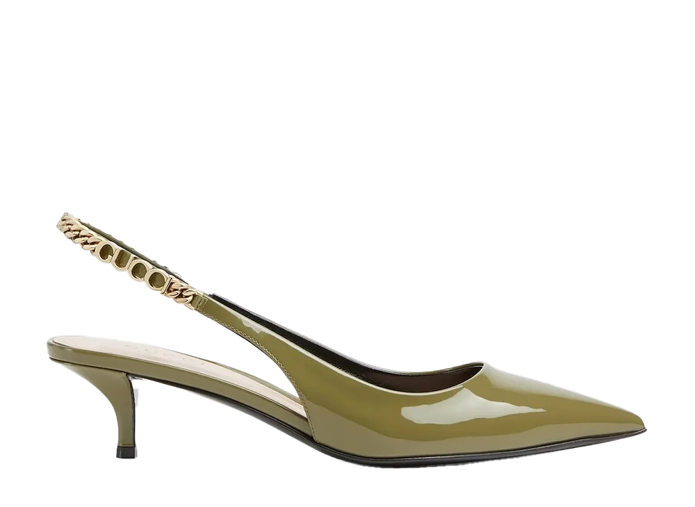 グッチ ウィメンズ シニョリーア スリングバック パンプス "ダークグリーンパテントレザー"