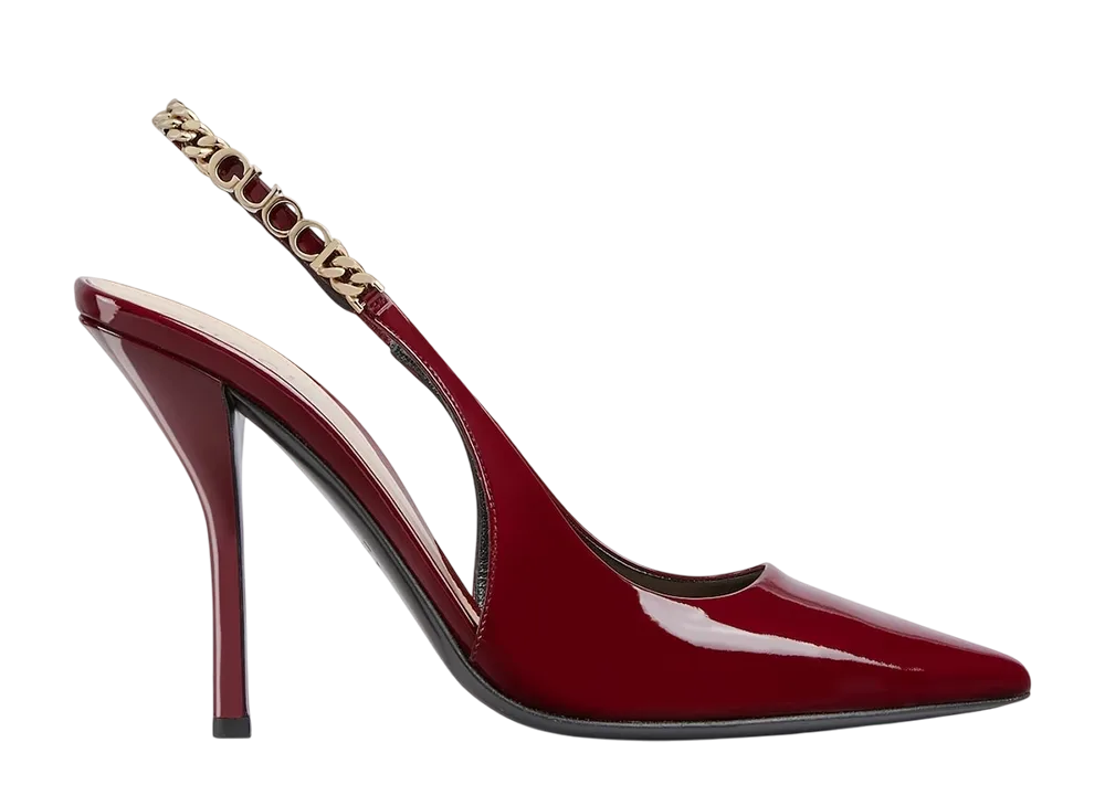 グッチ ウィメンズ シニョリーア スリングバック パンプス "ロッソアンコーラパテントレザー"