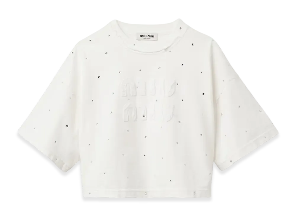 MIU MIU Women's Cotton T-Shirt with Crystals "White"