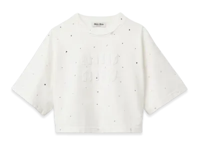 MIU MIU Women's Cotton T-Shirt with Crystals "White"