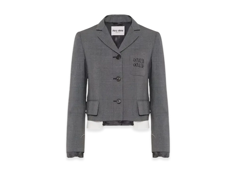 MIU MIU Women's Single Breasted Prince of Wales Check Jacket "Slate Gray"