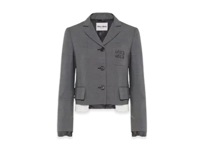 MIU MIU Women's Single Breasted Prince of Wales Check Jacket "Slate Gray"