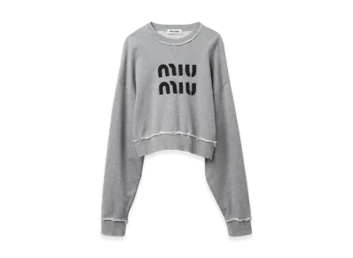 MIU MIU Women's Embroidered Cotton Fleece Sweatshirt "Grey"