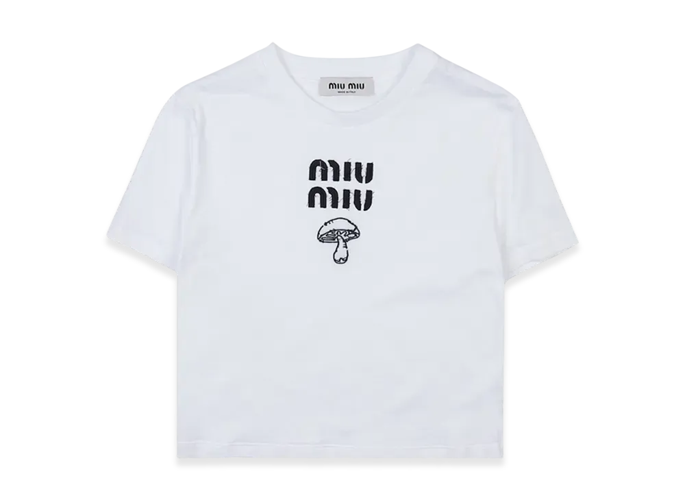 MIU MIU Women's Embroidered Cotton T-shirt "White"
