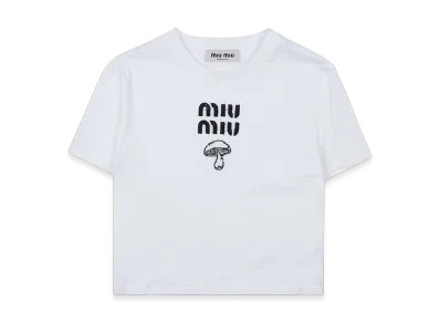 MIU MIU Women's Embroidered Cotton T-shirt "White"