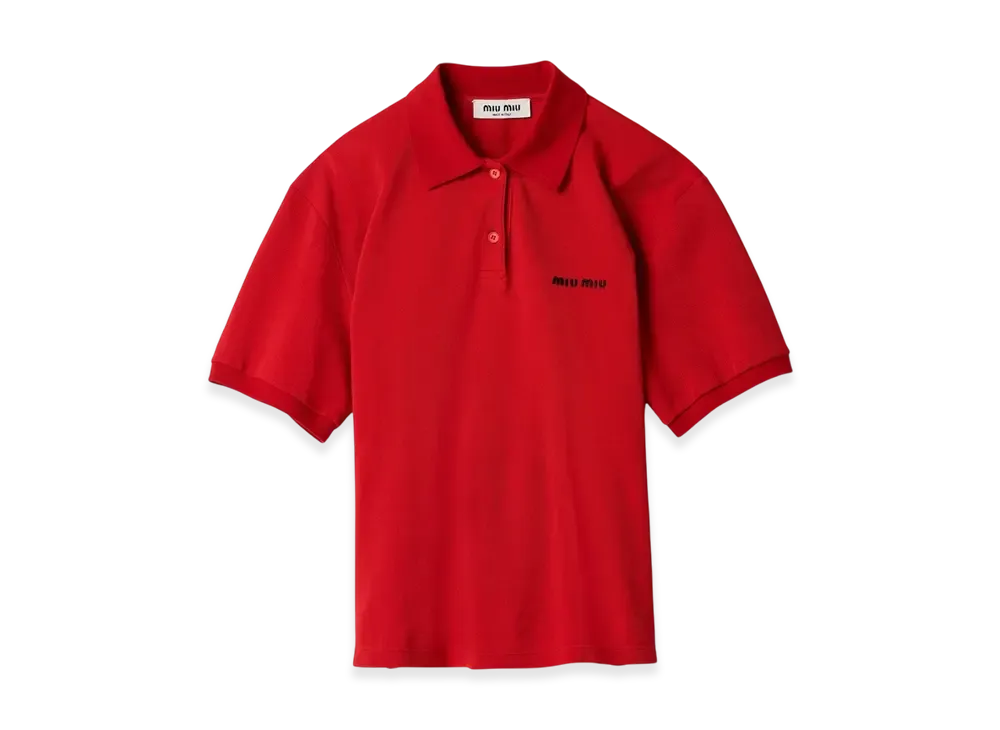 MIU MIU Women's Cotton Pique Polo Shirt "Red"