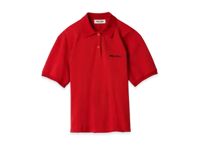 MIU MIU Women's Cotton Pique Polo Shirt "Red"