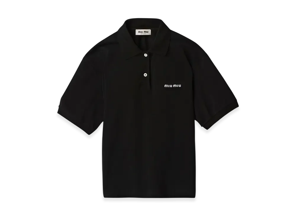 MIU MIU Women's Cotton Pique Polo Shirt "Black"