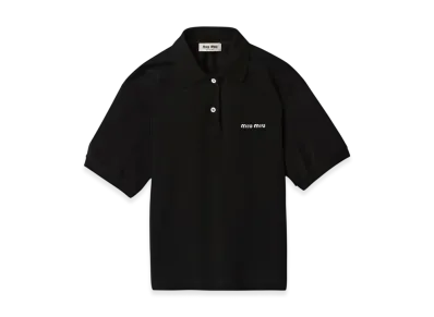 MIU MIU Women's Cotton Pique Polo Shirt "Black"