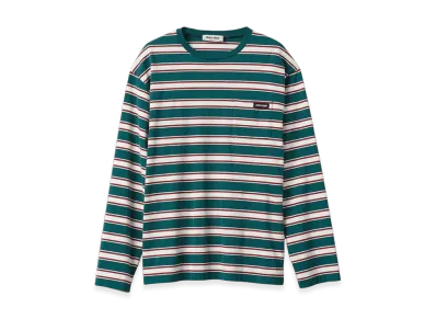 MIU MIU Women's Long Sleeved Cotton Jersey T-Shirt "Green/White/Cognac"