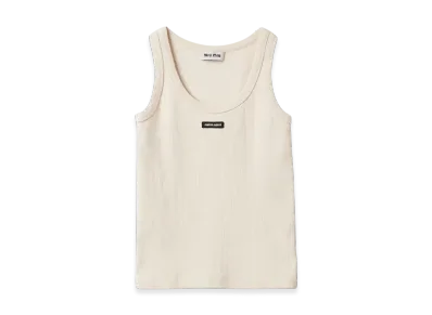 MIU MIU Women's Garment Dyed Ribbed Knit Jersey Top "Natural"