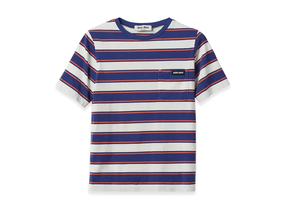 MIU MIU Women's Jersey T-Shirt "White/Ink Blue/Terracotta"