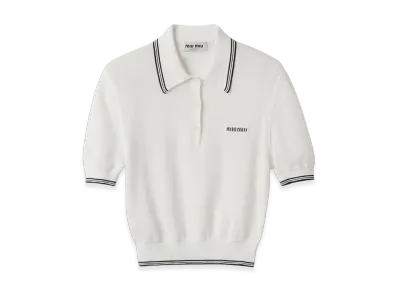MIU MIU Women's Cotton Jersey Polo Shirt "White/Blue"