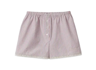 MIU MIU Women's Striped Cotton Boxers "Coral/White"